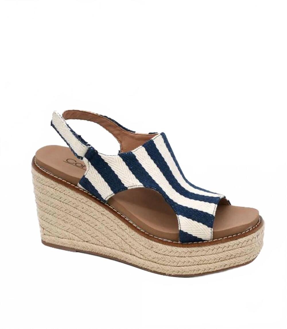 NEW CORKYS FOOTWEAR women's freddie wedge in navy natural stripe